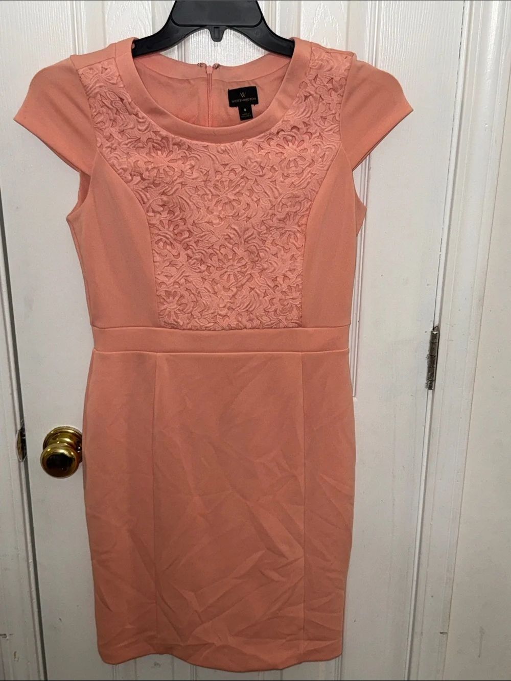 W by Worth Peach Lace-Front Cap Sleeve Midi Dress